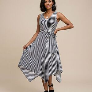 Elena Wang Asymmetrical Stripe Dress Size Small Cotton Nautical Coastal Resort